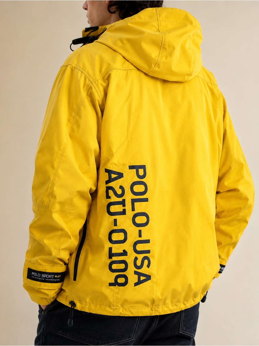 Vintage 90s Polo Sport Ralph Lauren RL67 Yellow Technical Jacket Made in USA XL